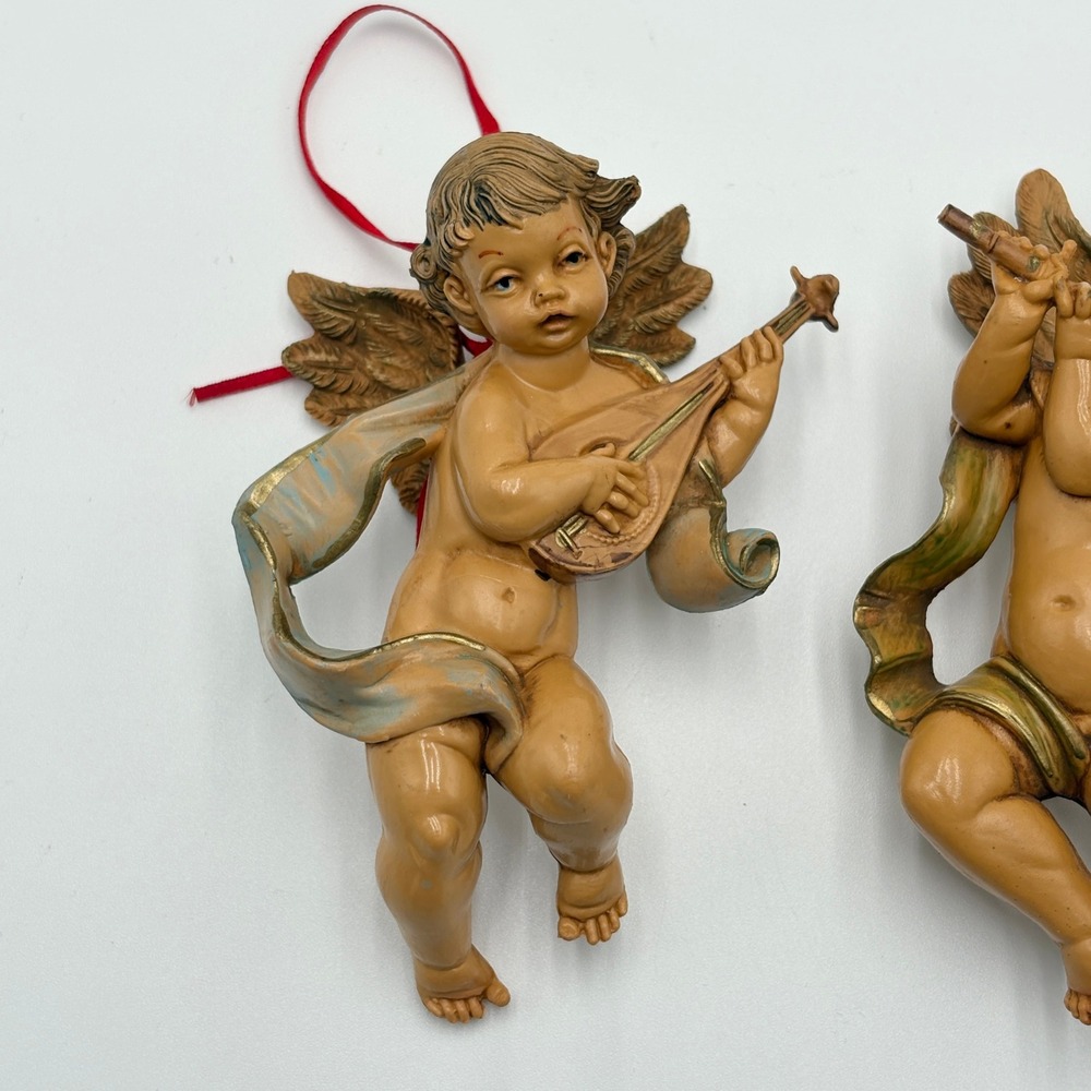 Vintage Fontanini Cherub Angel Ornaments Set of 3 Depose Italy Musical Figures - Picture 3 of 12